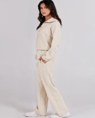 Baena - Half Zip Sweatshirt + Wide Leg Sweatpants Set
