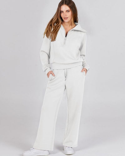 Baena - Half Zip Sweatshirt + Wide Leg Sweatpants Set