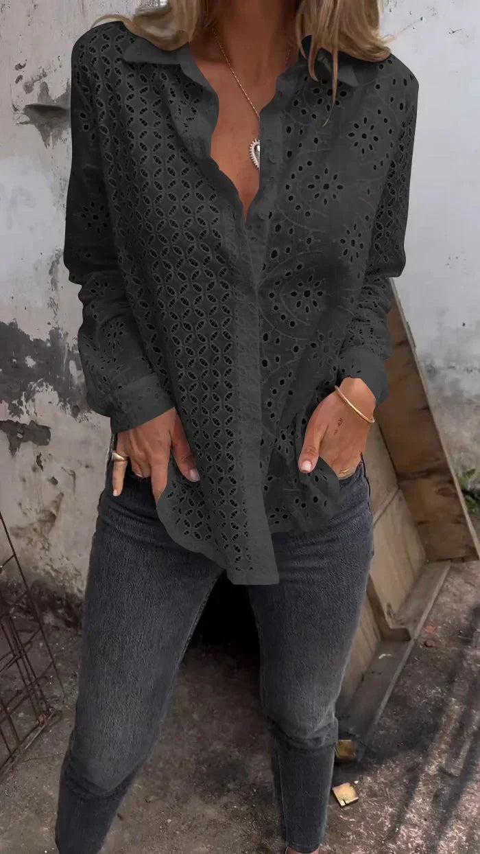 Lyda - Eyelet Lace Button-Up
