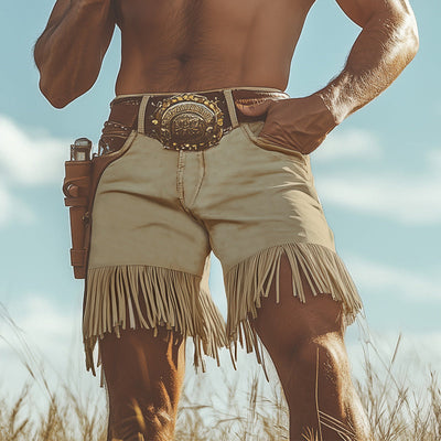 【24-hour shipping out】Men's Summer Western Denim Style Fringe Shorts MTA2250D8U