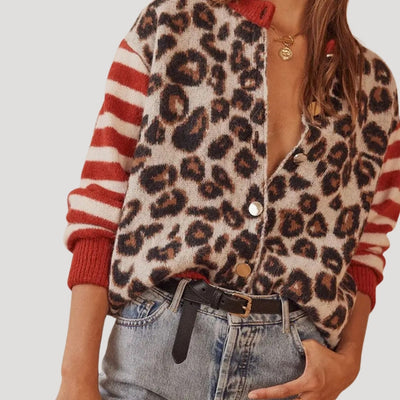 Amy - Leopard and striped knit cardigan