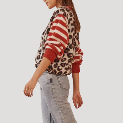 Amy - Leopard and striped knit cardigan