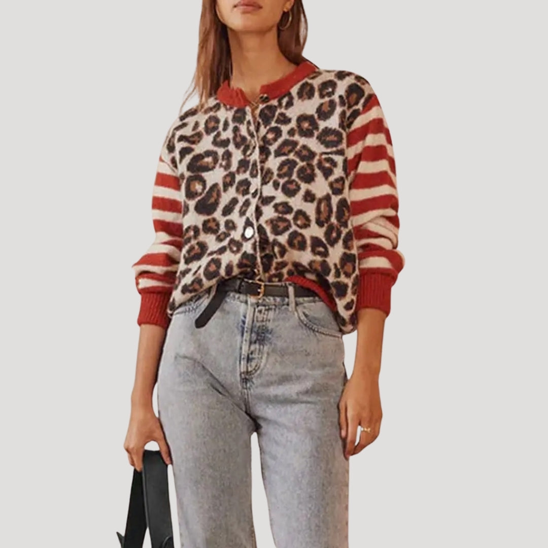 Amy - Leopard and striped knit cardigan