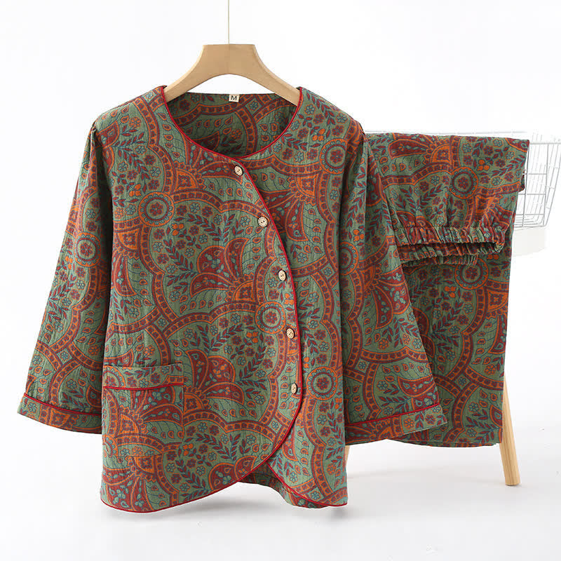 Greta - Vintage Jacquard Round Neck Loungewear Set