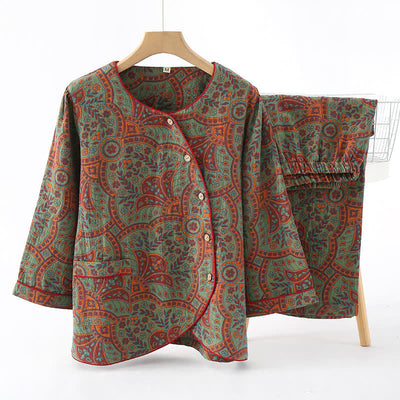 Greta - Vintage Jacquard Round Neck Loungewear Set