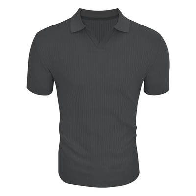 【24-hour shipping out】Men's Solid Striped Lapel Short Sleeve Polo Shirt 66319205Z