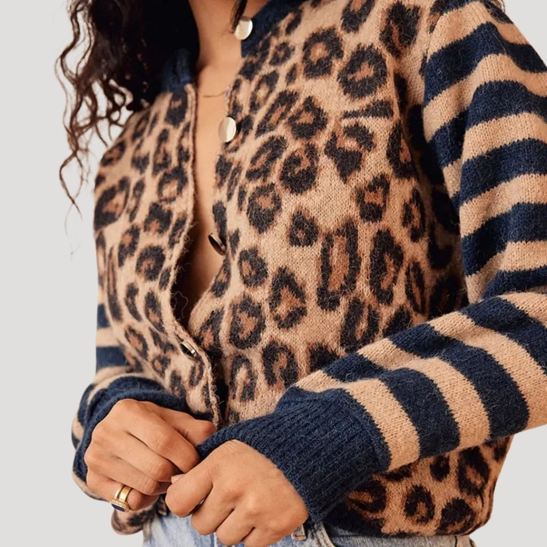 Amy - Leopard and striped knit cardigan