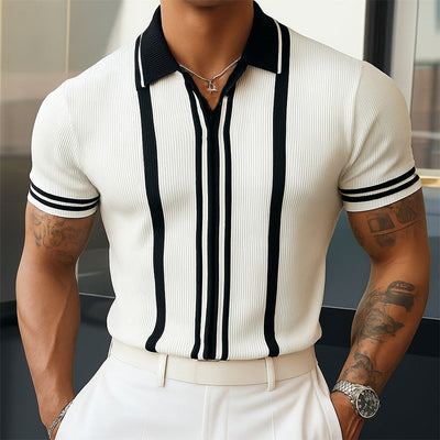 【24-hour shipping out】Men's Summer Classic Black and White Knitted Short Sleeve T-Shirt MTA3125C3U