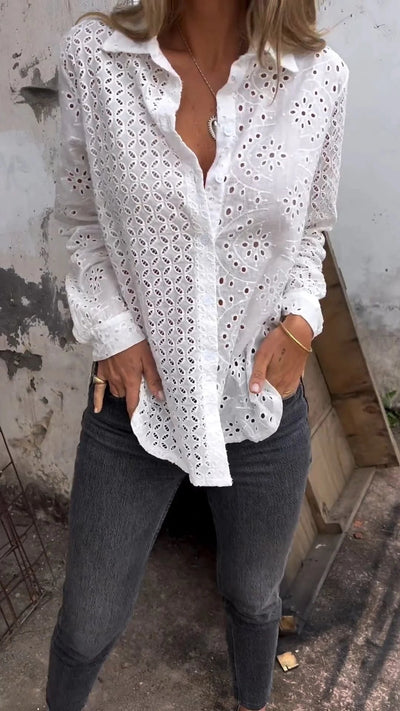 Lyda - Eyelet Lace Button-Up