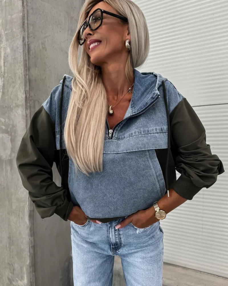 Maliya - Denim Panel Hoodie