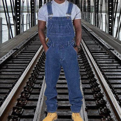 Men's Casual Washed Denim Multi-pocket Loose Overalls 89142810M