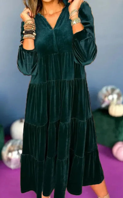 Hazel - Comfortable Loose V-neck Velvet Dress
