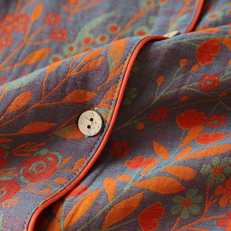 Maisie - Vintage Leaf Cotton Lapel Loungewear Set