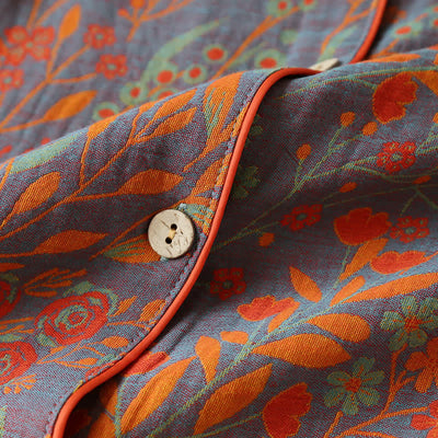 Maisie - Vintage Leaf Cotton Lapel Loungewear Set