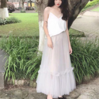 Liora - Ruffled Tulle Cinched Circle Fall Skirt