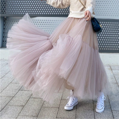 Liora - Ruffled Tulle Cinched Circle Fall Skirt