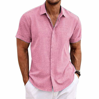 【24-hour shipping out】Men's Solid Color Lapel Cotton Linen Short Sleeve Shirt 82339241X