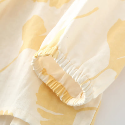 Davina - Ginkgo Leaf Bowknot Cotton Loungewear Set