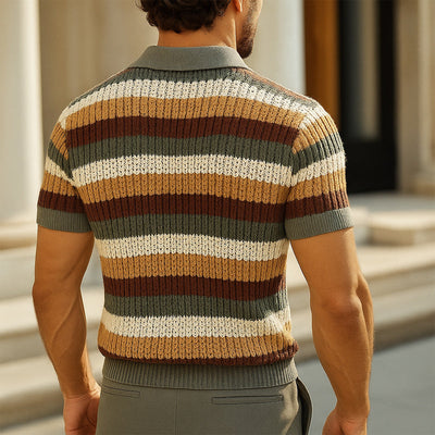 Men's Breathable Fashion Colorful Striped Knitted POLO Shirt MTA0754E3U