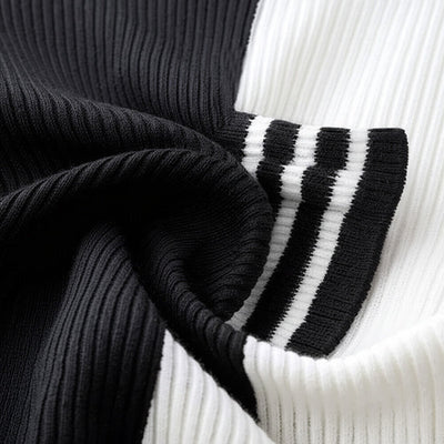 【24-hour shipping out】Men's Summer Classic Black and White Knitted Short Sleeve T-Shirt MTA3125C3U