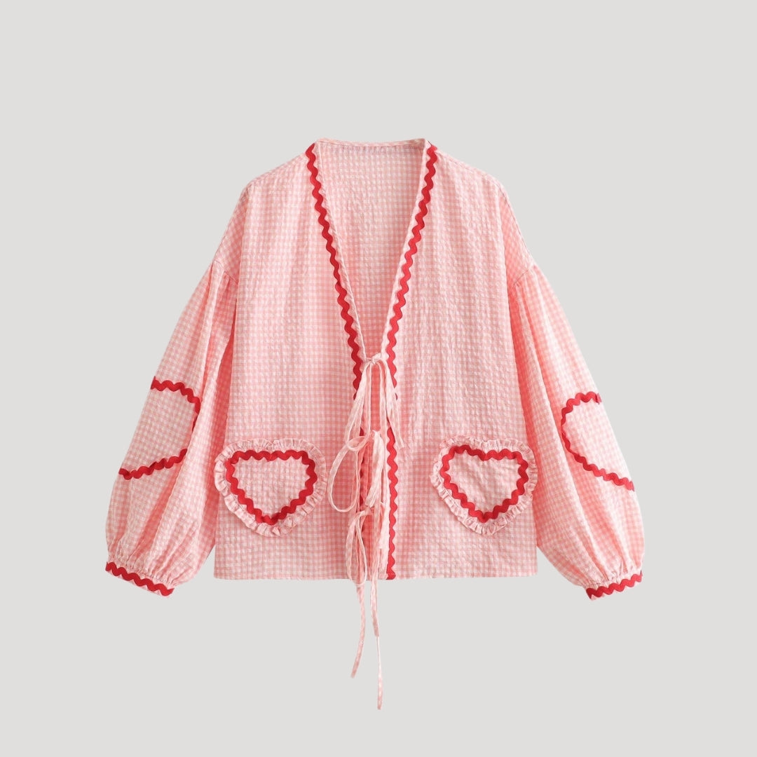 Ingrid - Gingham tie-front heart cardigan