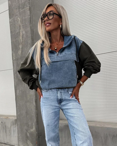 Maliya - Denim Panel Hoodie