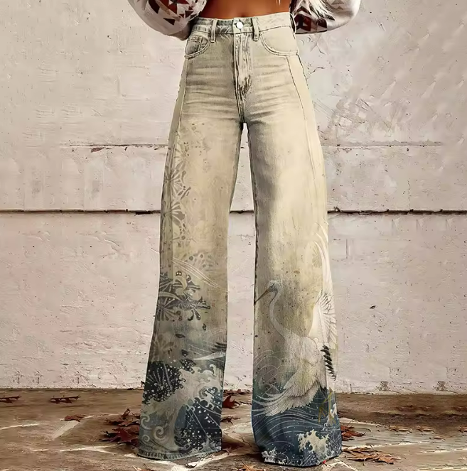 Célestine | Poetic Print Fluid Crane Pants