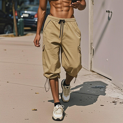 Men's Fashion Solid Elastic Waist Multi-pocket Sports Shorts MTA1902E4Z