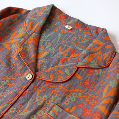 Maisie - Vintage Leaf Cotton Lapel Loungewear Set