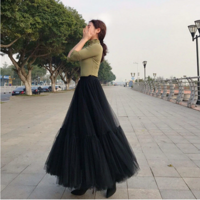 Liora - Ruffled Tulle Cinched Circle Fall Skirt
