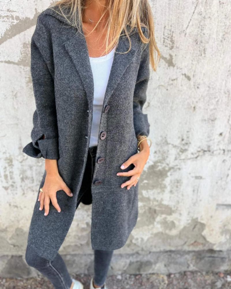 Maila - Casual long coat with lapels