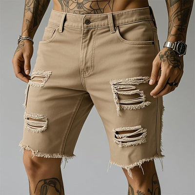Men's Summer Cowboy Style Raw Edge Ripped Denim Shorts MTA2268E0P