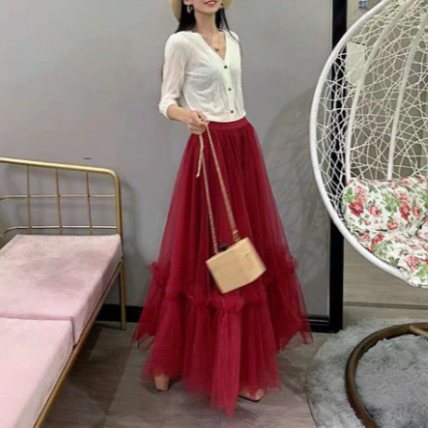 Liora - Ruffled Tulle Cinched Circle Fall Skirt