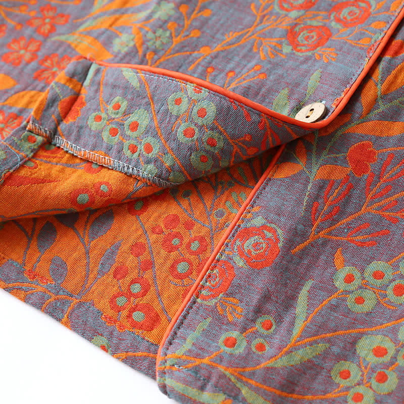 Maisie - Vintage Leaf Cotton Lapel Loungewear Set