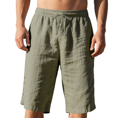 Men's Casual Breathable Cotton Linen Elastic Waist Loose Shorts MTA2981D6M