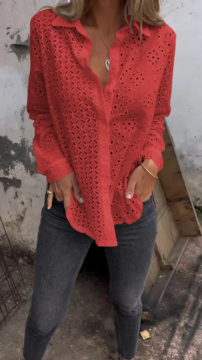 Lyda - Eyelet Lace Button-Up
