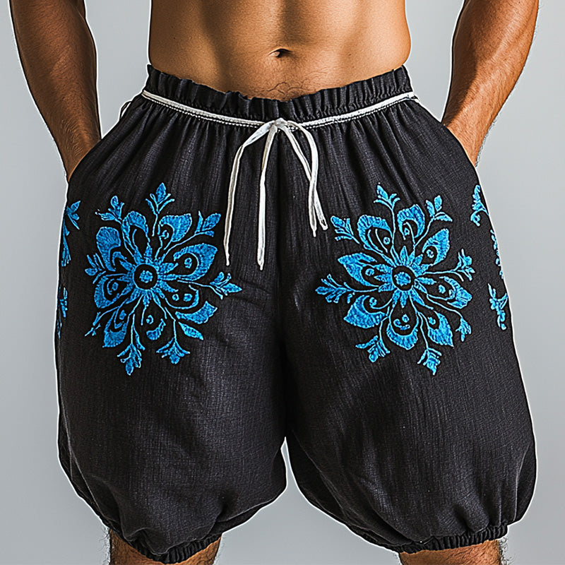 Men's Summer Cowboy Embroidered Light Linen Shorts MTA2890D2P