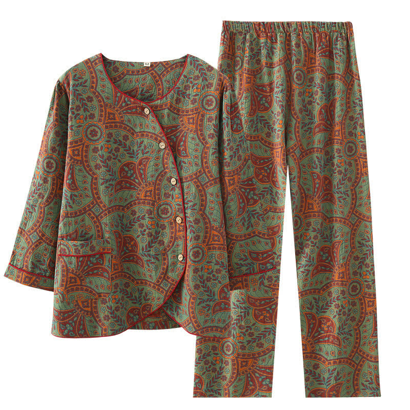 Greta - Vintage Jacquard Round Neck Loungewear Set