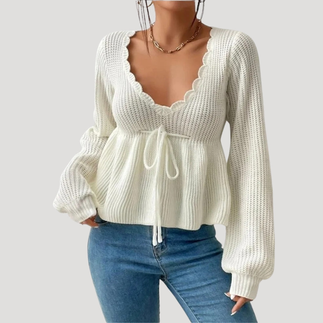 Kathleen - Scalloped-edge babydoll sweater