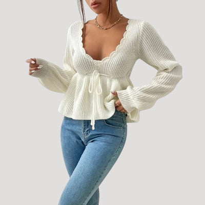 Kathleen - Scalloped-edge babydoll sweater
