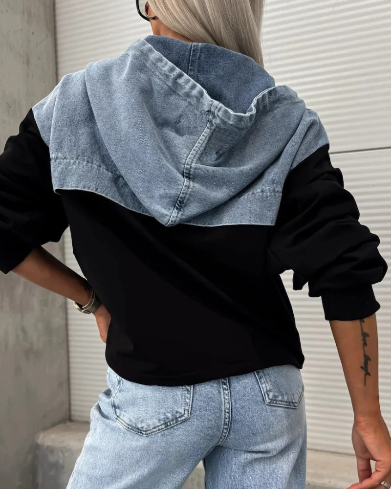 Maliya - Denim Panel Hoodie