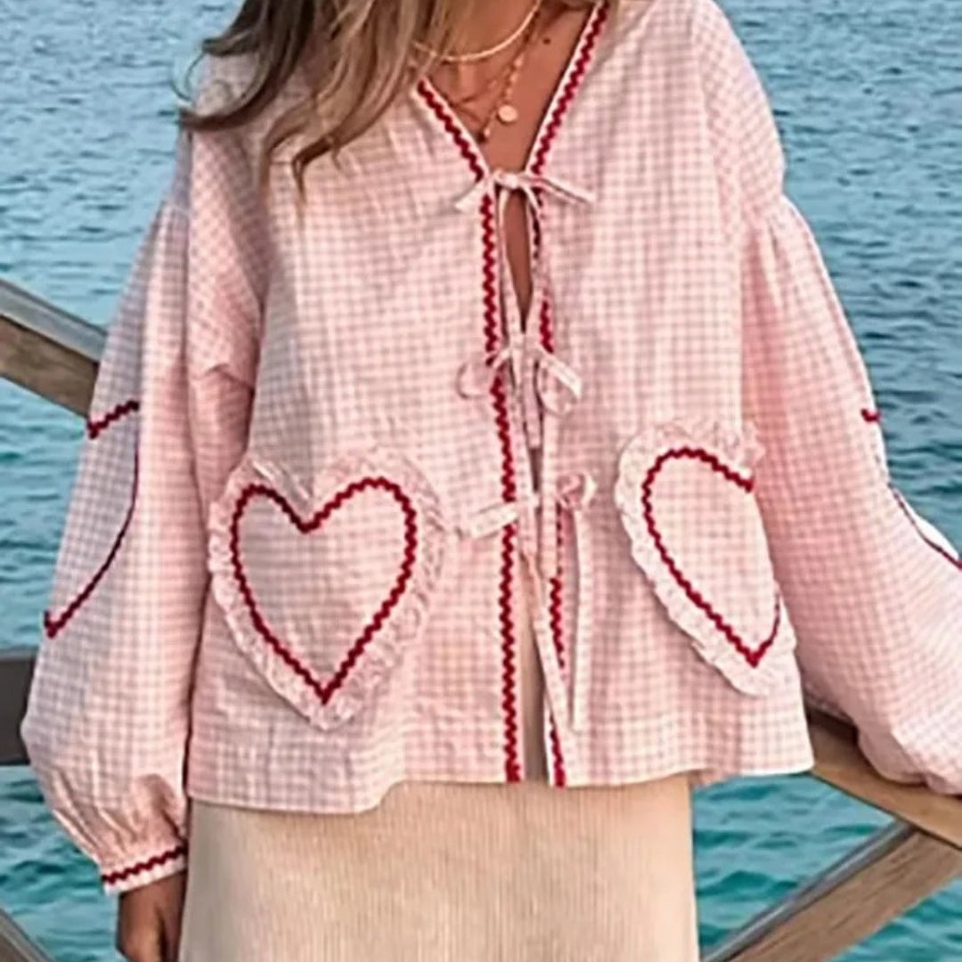 Ingrid - Gingham tie-front heart cardigan