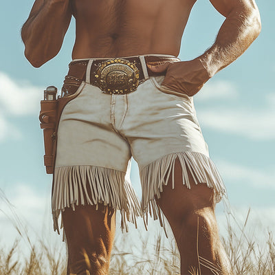 【24-hour shipping out】Men's Summer Western Denim Style Fringe Shorts MTA2250D8U