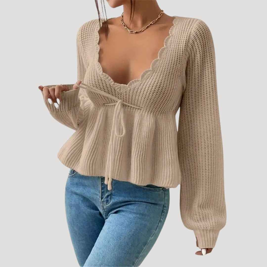 Kathleen - Scalloped-edge babydoll sweater