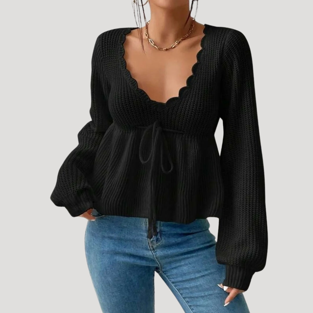 Kathleen - Scalloped-edge babydoll sweater