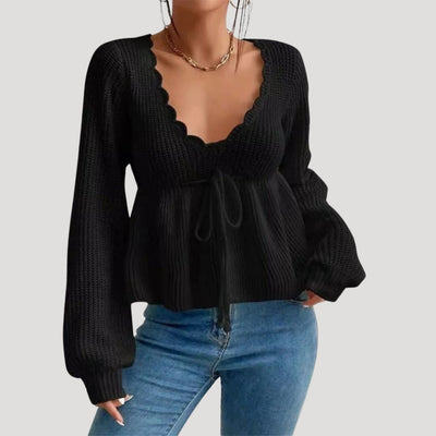 Kathleen - Scalloped-edge babydoll sweater