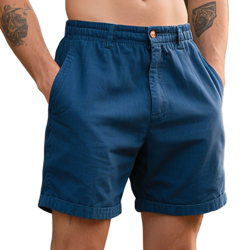 Men's Retro Casual Cotton Washed Solid Color Shorts MTA1445E9TO
