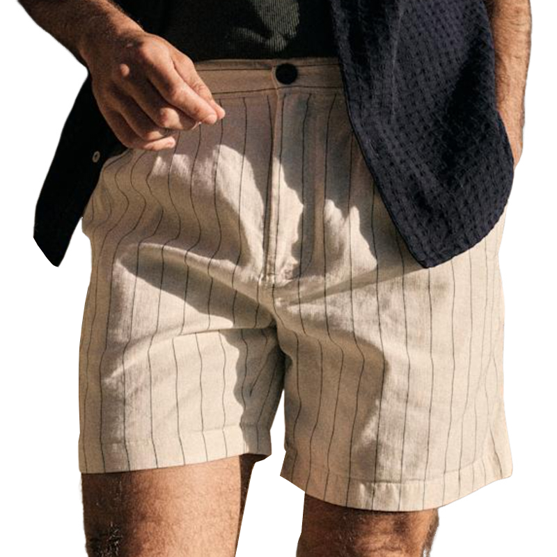 Men's Casual Cotton Linen Blend Striped Slim Fit Suit Shorts MTA2411E9M