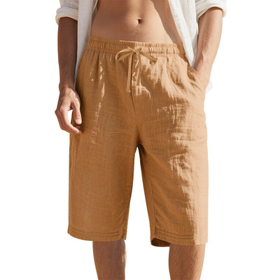Men's Casual Breathable Cotton Linen Elastic Waist Loose Shorts MTA2981D6M