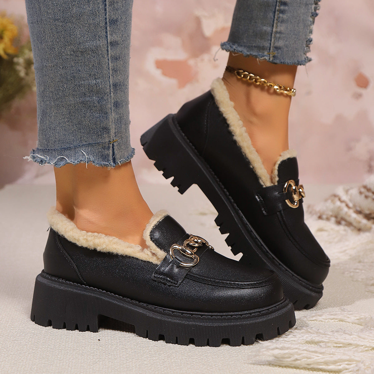 Poppy - Warm Comfy Chunky Loafers with Fleece Lining